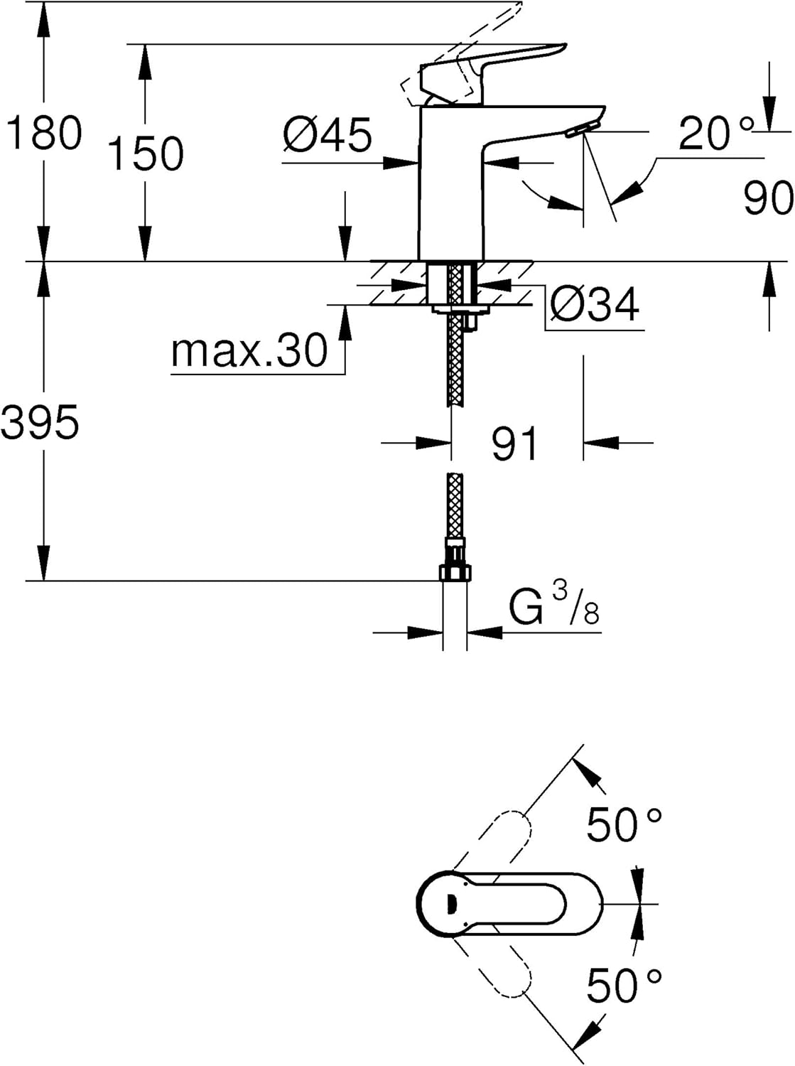 Thumbnail 2 de GROHE BauEdge Rubinetto da bagno monocomando per lavabo, cromo, misura S – cartuccia ceramica