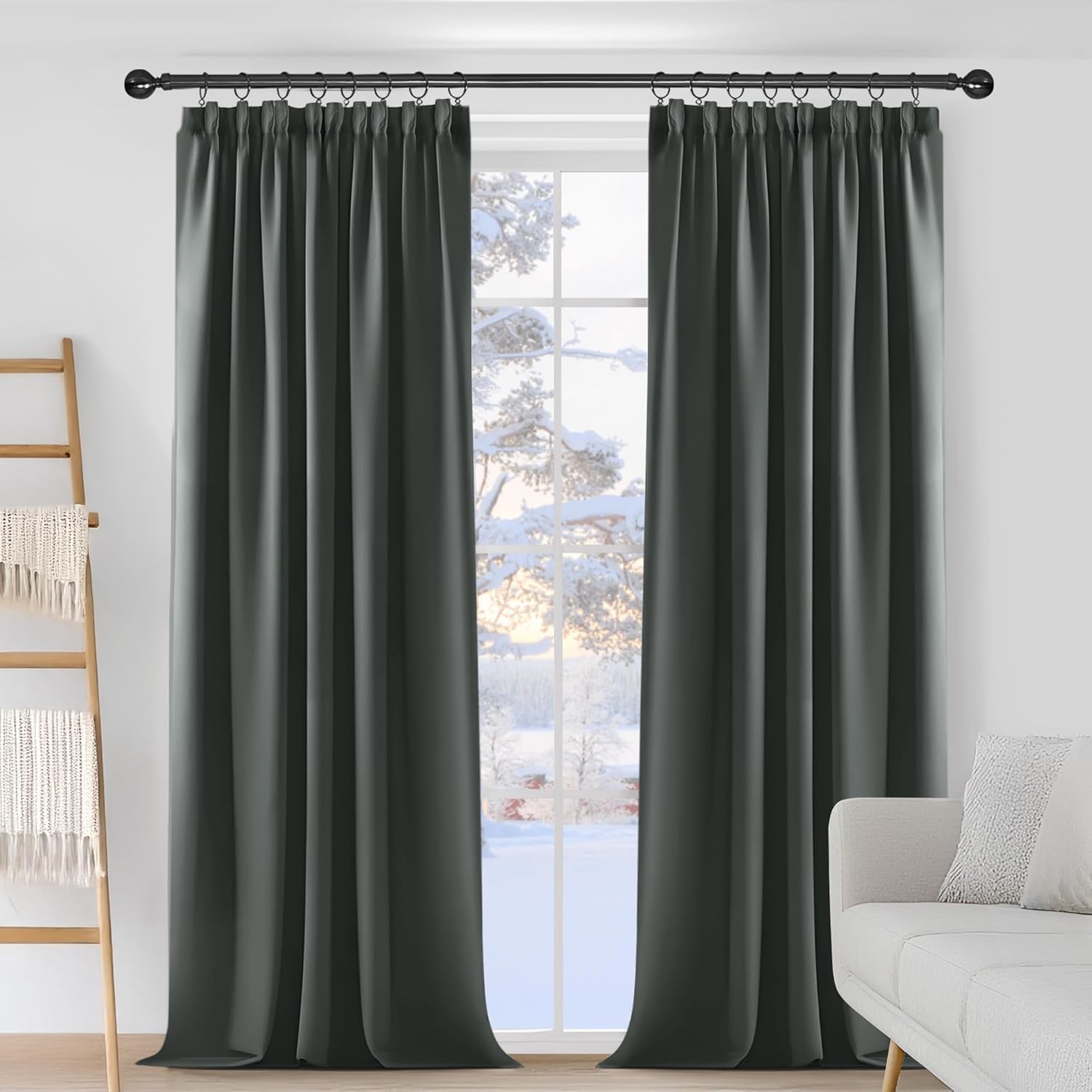 Thumbnail 1 de Deconovo Blickdichte Vorhänge mit Kräuselband – 2er Set, 240x140 cm, Dunkelgrau, Thermogardine/Kälteschutz