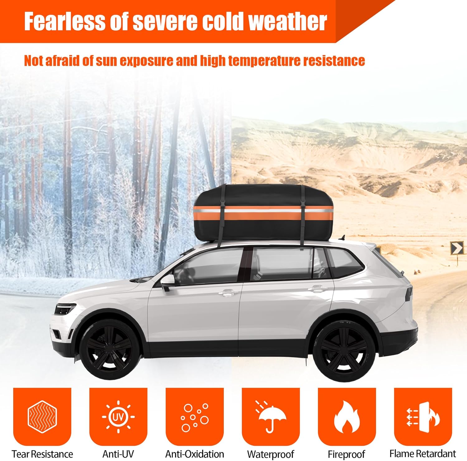 Detalle de Signstek Car Roof Cargo Bag: 1000D PVC Waterproof, 15 cu ft with 8 reinforced straps