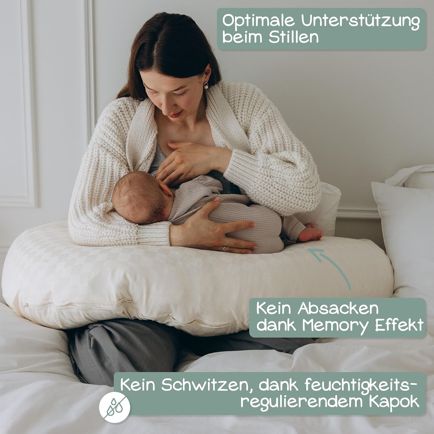Thumbnail 1 de Minky Mooh® Stillkissen XXL Bio Baumwolle – Kapok-Füllung, 190x30 cm, creme