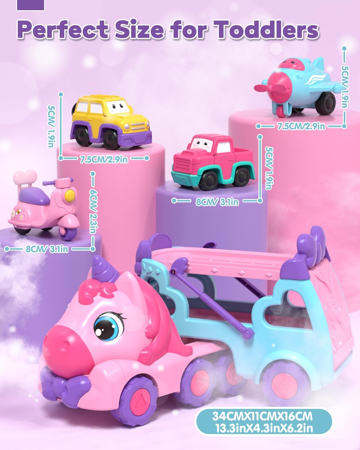 Thumbnail 6 de Lehoo Unicorn 5-in-1 Castle Toddler Toys: Carrier Truck with Lights & Music, Unicorn Track Play Set for Ages 2+