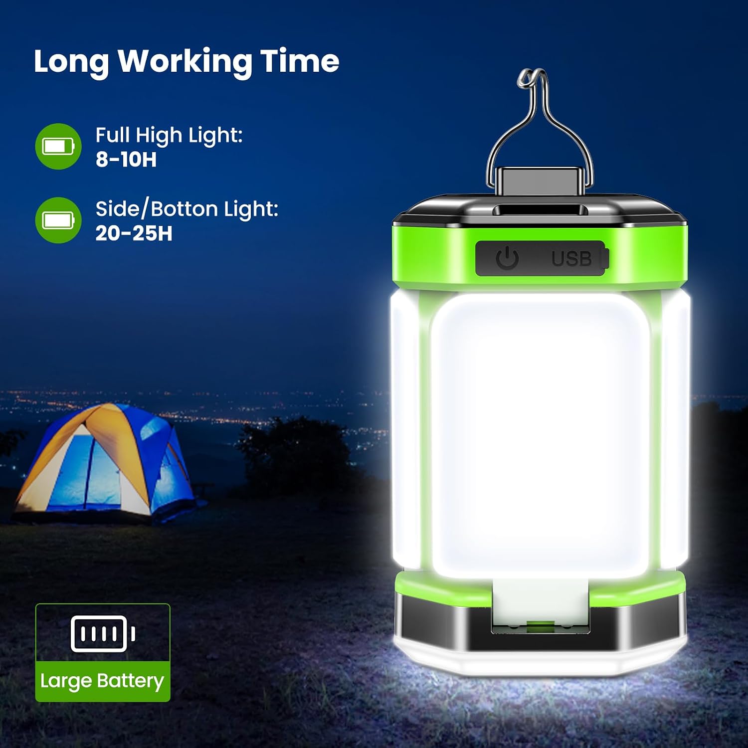 Detalle de Lampada da Campeggio BICKON: lanterna ricaricabile USB a 60 LEDs, 5 modalità e 25+ ore di autonomia