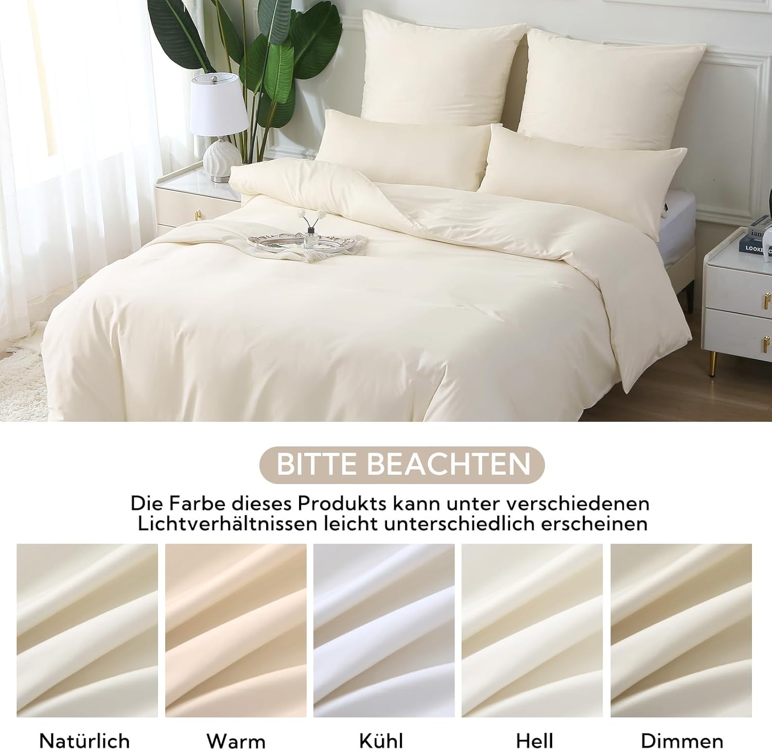 Thumbnail 5 de SOULFUL Satin Bettwäsche 135x200 (4-teilig) 100% langstapelige Baumwolle in Beige