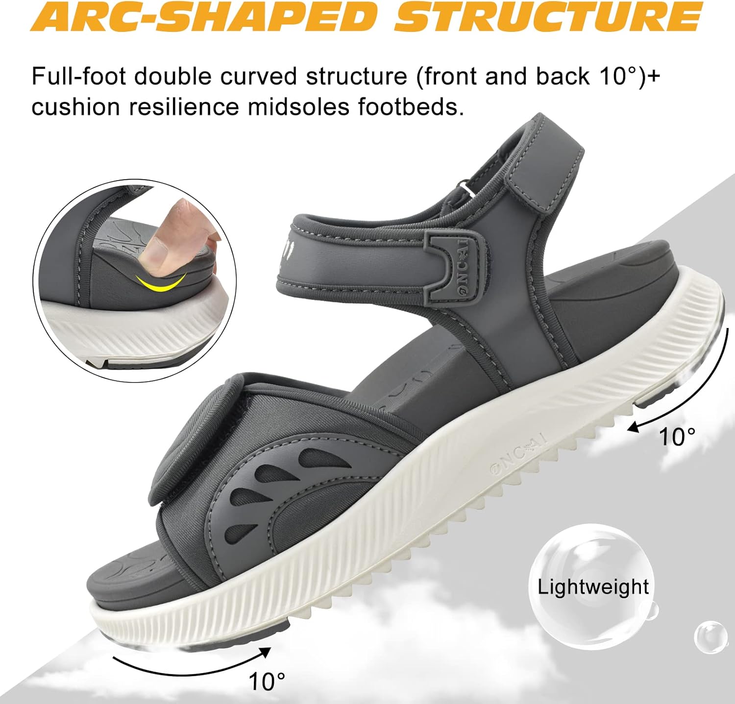 Thumbnail 4 de ONCAI Walking Sandals for Women with Arch Support & Orthotic Outdoor Footbed (Plantar Fasciitis), 3-strap hiking sandals
