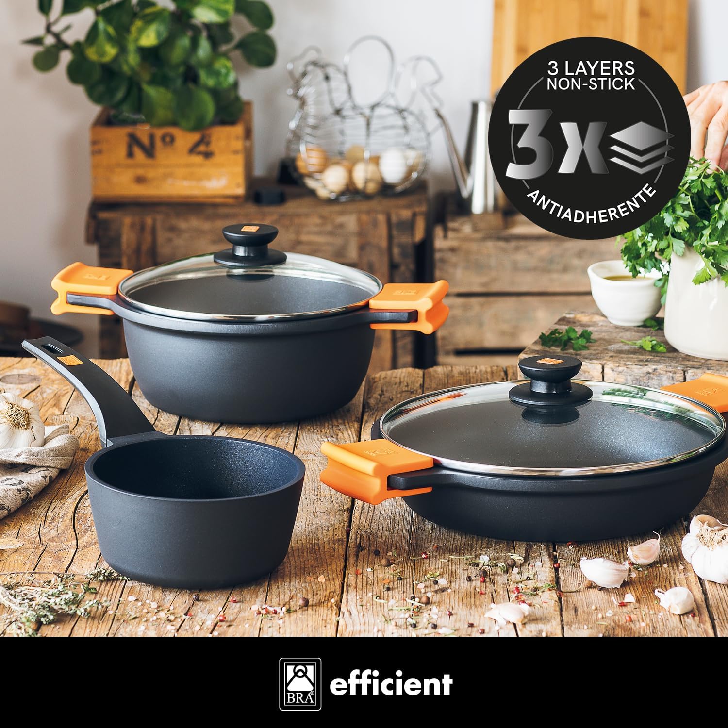 Detalle de BRA Efficient Set de Cocina 3 Piezas, Aluminio Fundido