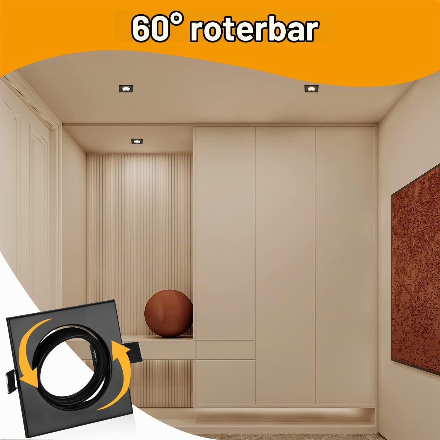 Detalle 2 de Bojim infälld GU10-spotlight, fyrkantig svart ram, 30° vinklingsbar, 10-pack