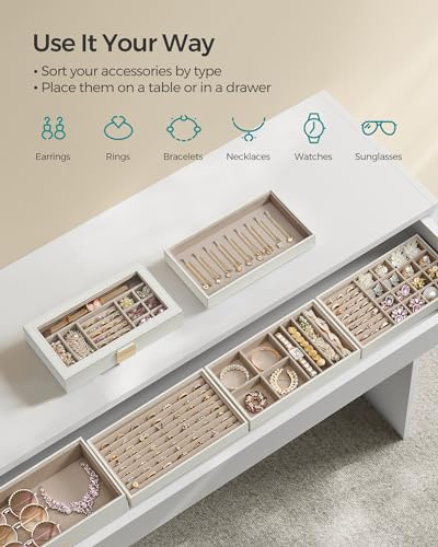 Detalle de SONGMICS Jewellery Box, Stackable 6-Tier, Glass Lid, Large – GISELLA Collection