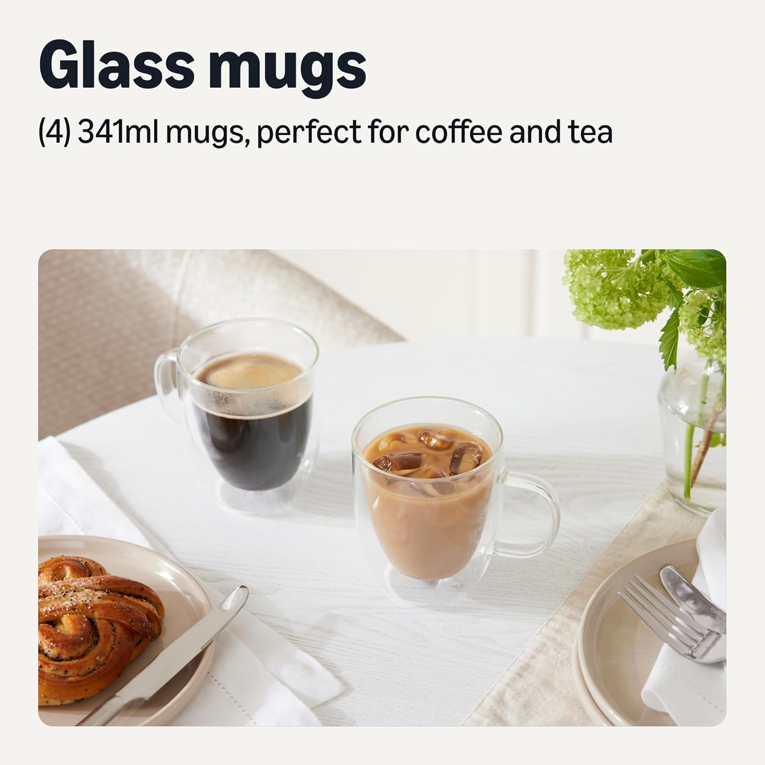 Thumbnail 1 de Amazon Basics Double Walled Glass Coffee Mugs, 4-Piece Set (382ml) – Dishwasher Safe