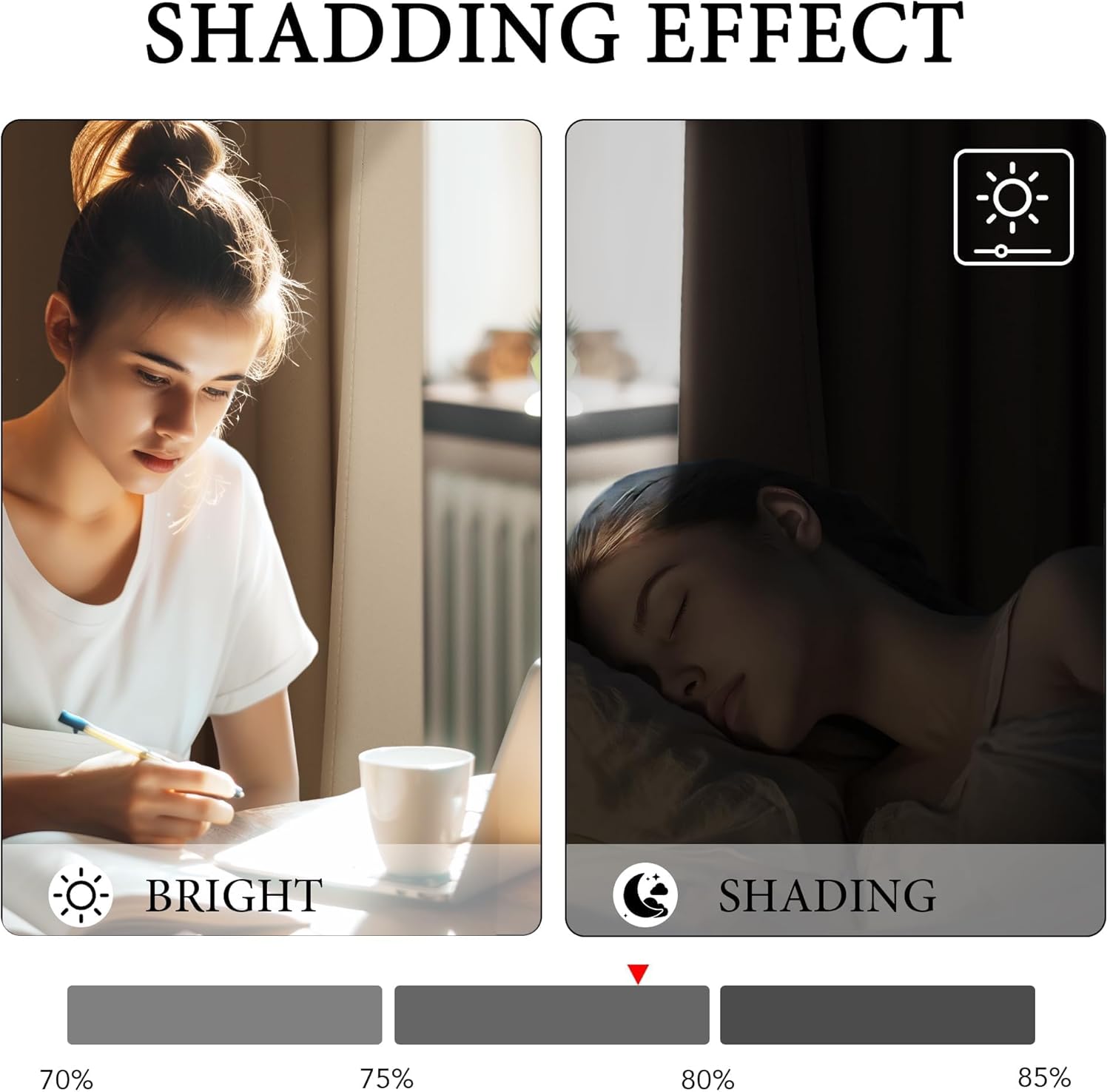 Thumbnail 2 de PONY DANCE Blackout Pencil Pleat Curtains (2 Panels) – W90 x L90 Cappuccino, Thermal Insulated Light Block