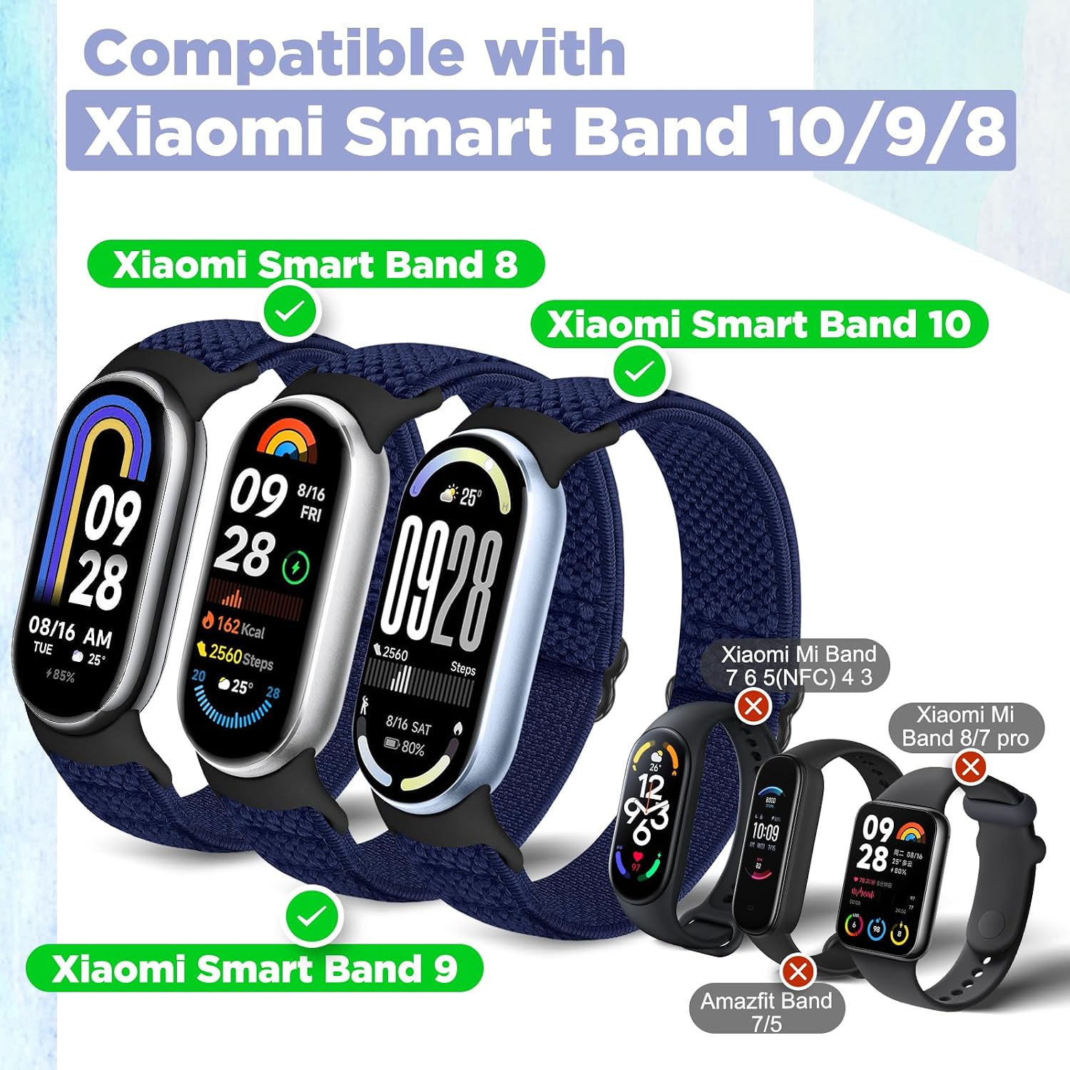 Detalle de Runostrich Elastic Nylon Watch Strap Xiaomi Band 10/9/8