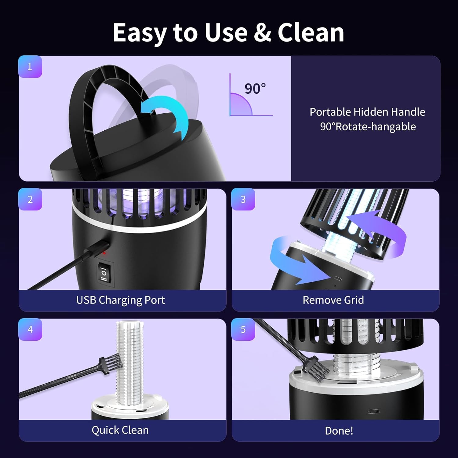 Thumbnail 6 de Electric Fly Catcher Portable Bug Zapper with 365nm UV and Rechargeable 4000mAh Battery