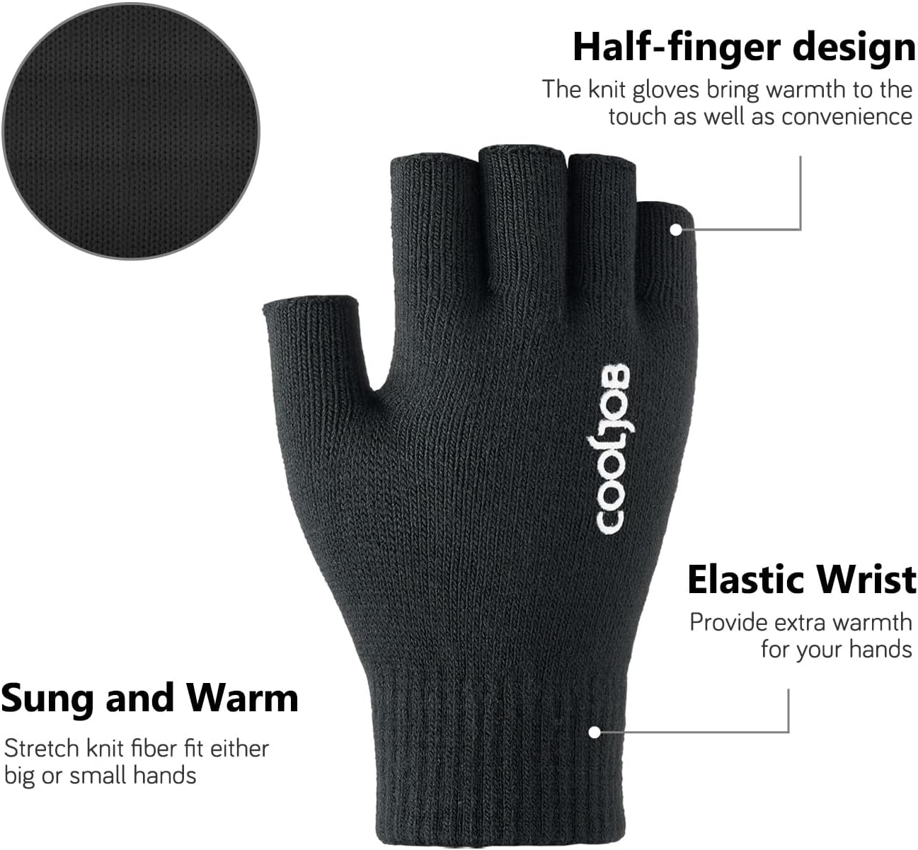 Detalle 2 de COOLJOB Winter Fingerless Thermal Gloves, 2 pairs