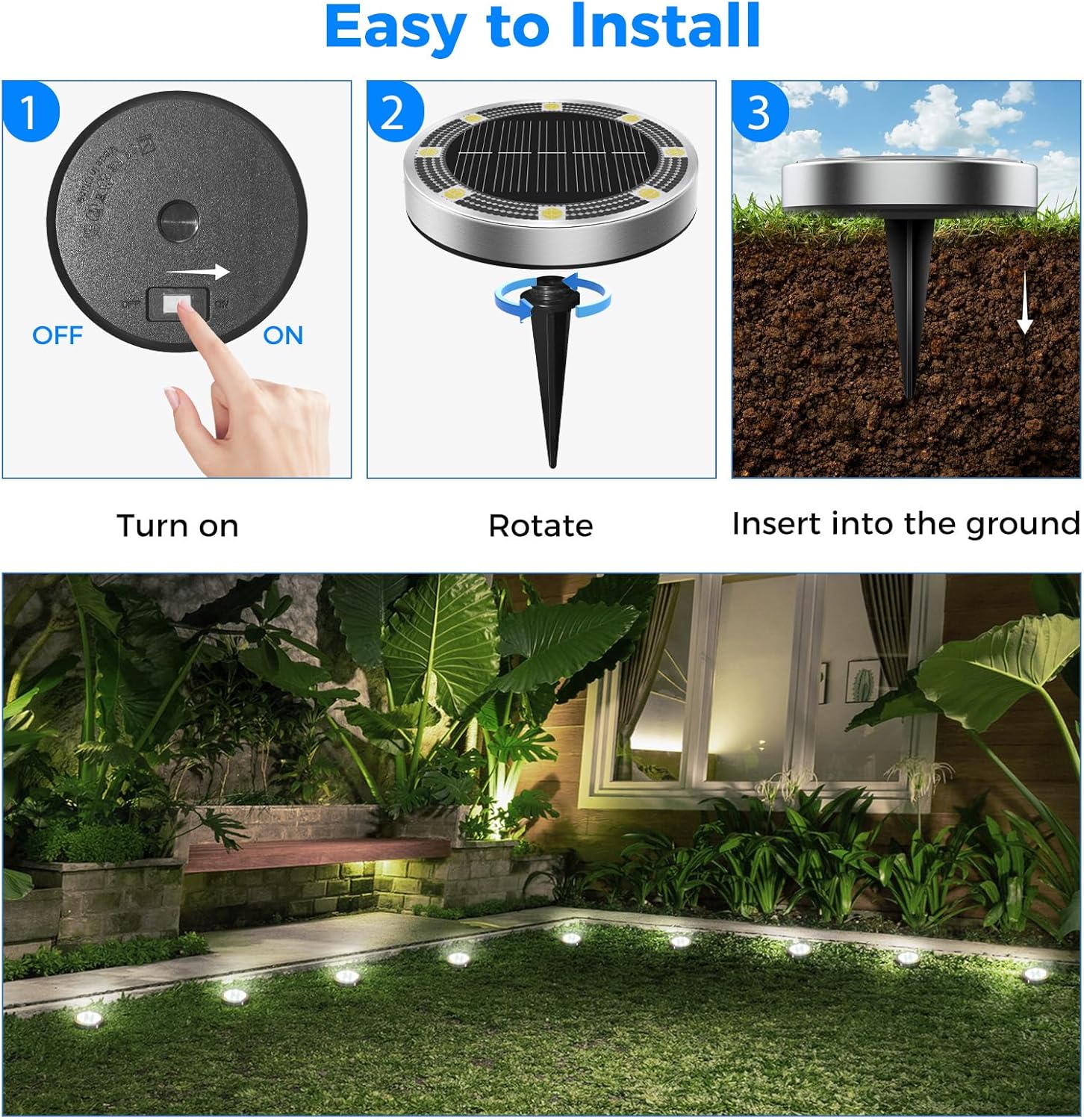Thumbnail 3 de Peasur 18 Pack Solar Ground Lights: Practical Outdoor Path Lighting</n>