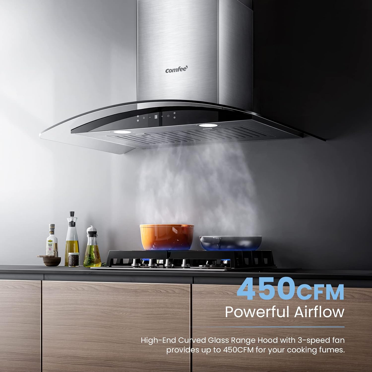 Detalle de COMFEE' CVG30W9AST 30-Inch Wall-Mount Range Hood, 450 CFM
