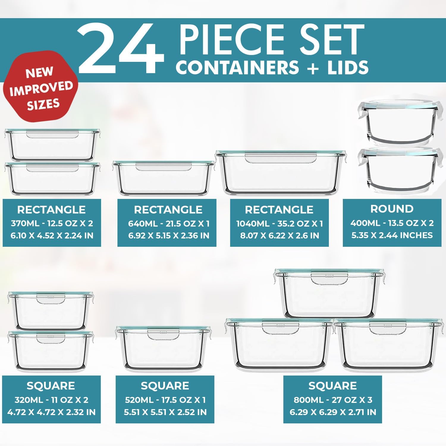 Detalle de Razab 24 Pc Glass Food Storage Containers with Airtight Lids