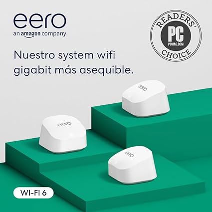 Detalle de eero 6+ de Amazon: Router WiFi Malla, Pack de 3 🌐