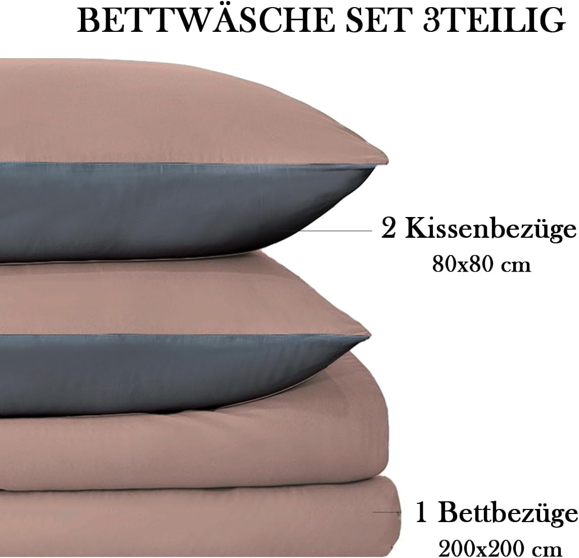 Thumbnail 5 de Nesture Wendebettwäsche 200x200 – 3-teilig Rosa/Anthrazit (Mikrofaser, bügelfrei)