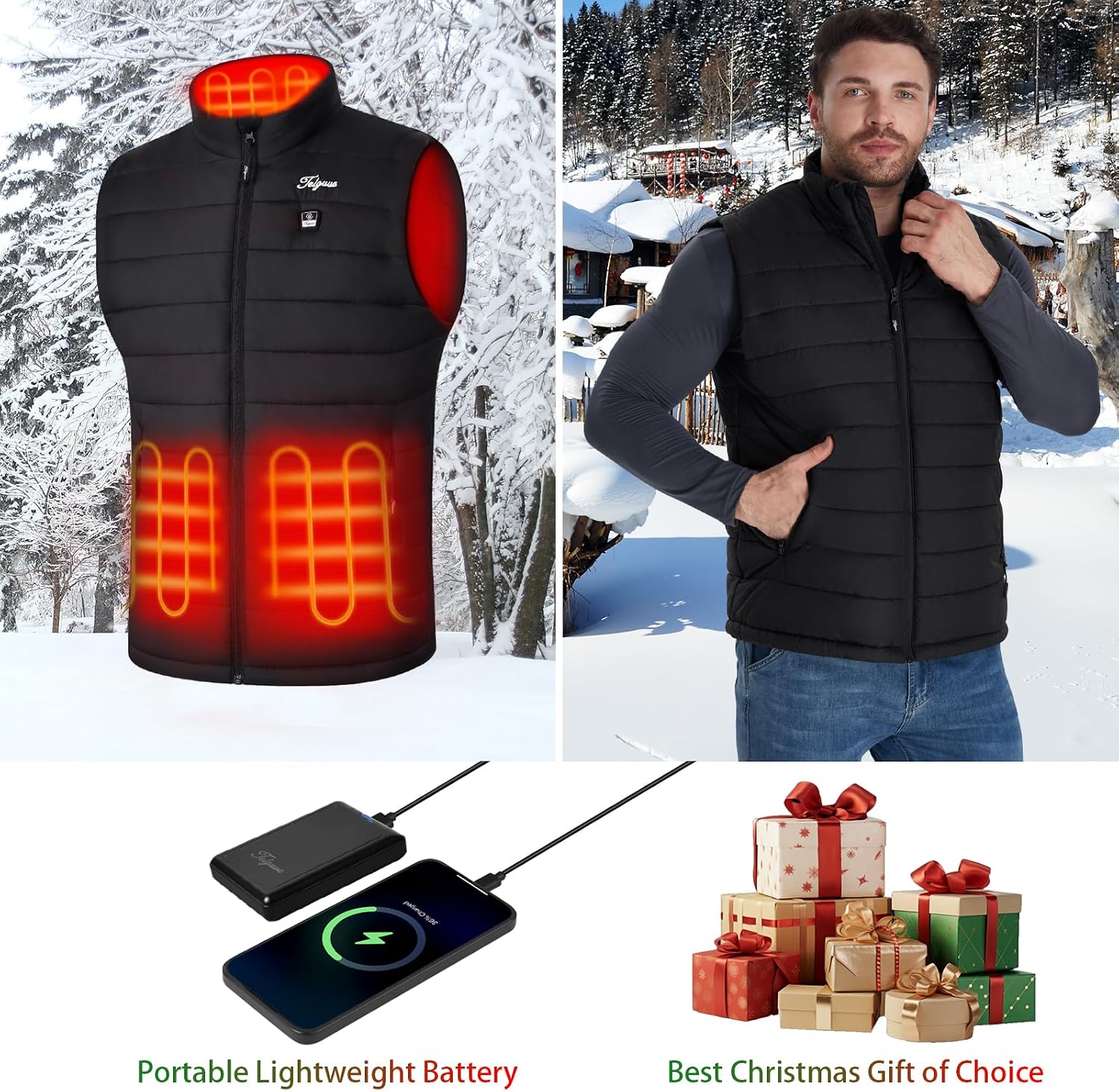 Detalle 2 de Telguua K112 Men's Heated Gilet, 10,000mAh Power Bank, 3 Heat Settings