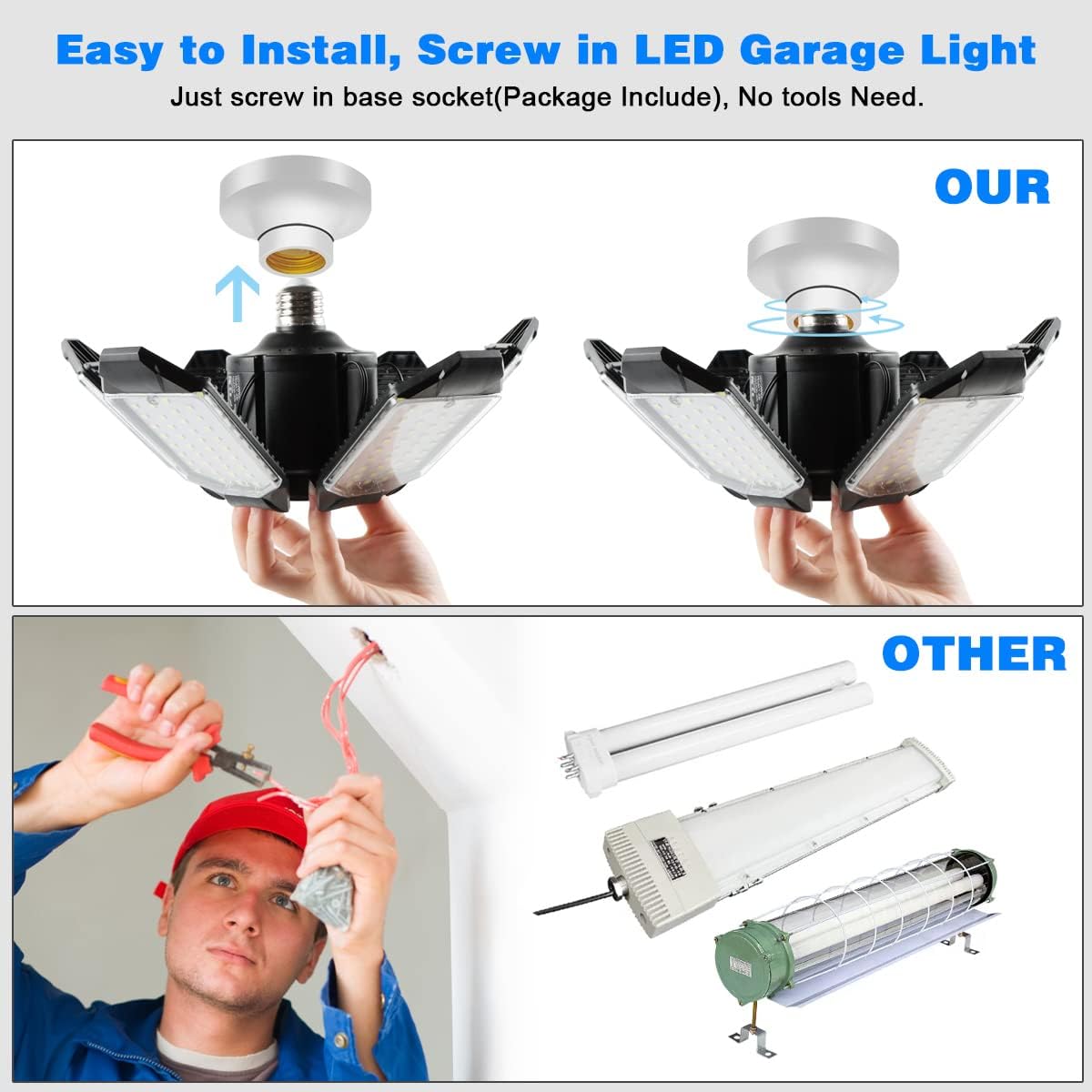 Thumbnail 4 de POLARPRA Garage Lights 2-Pack LED Ceiling Light (160W, 6500K) with 6 Adjustable Panels