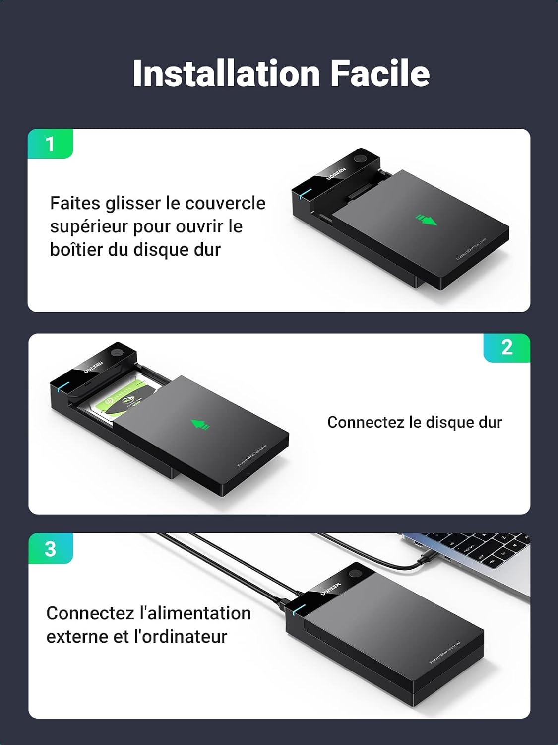 Thumbnail 6 de UGREEN-behuizing voor 2,5- en 3,5-inch SATA-schijven, USB 3.0 en UASP