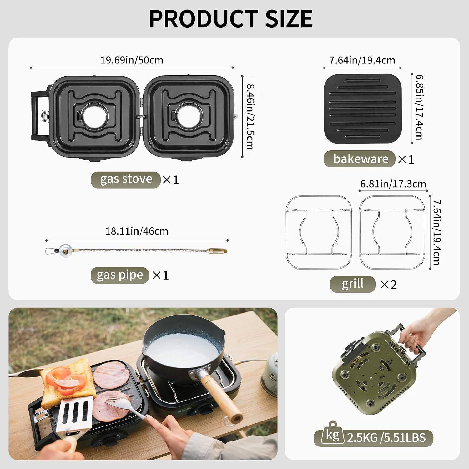 Detalle 2 de Naturehike Foldable 2-in-1 Camping Gas Stove with Grill Plate and Two Burners