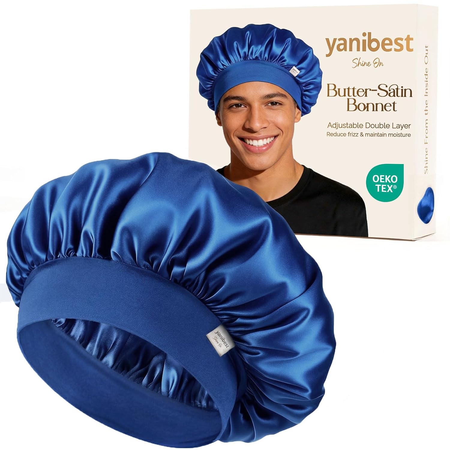 Detalle de YANIBEST Small Satin Bonnet for Men, Double-Layer Night Cap with Stretchy Band
