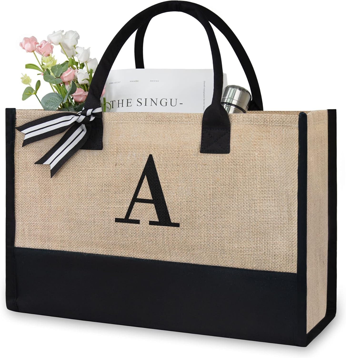 Thumbnail 5 de TOPDesign Initial Jute/Canvas Tote Bag