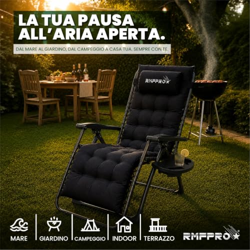 Thumbnail 6 de RMF PRO Sdraio da Giardino Pieghevole con Schienale Regolabile Multiposizione – Nero