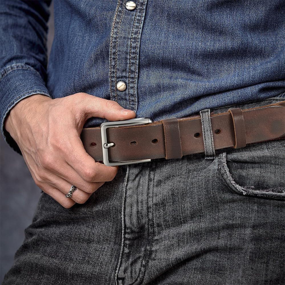 Detalle de DOOPAI Herren-Ledergürtel Vollleder Casual, verstellbar mit Metallschnalle