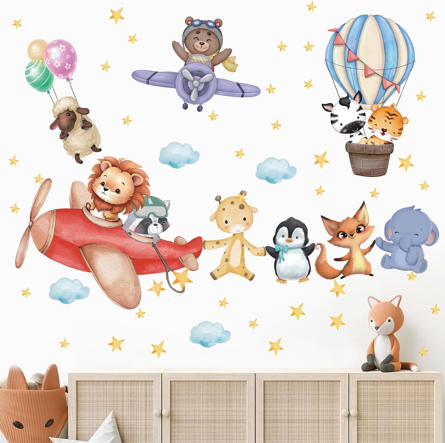 Detalle 2 de TOARTi Flugzeug- & Tier-Wandtattoo für das Kinderzimmer – wiederablösbare Wandsticker aus PVC