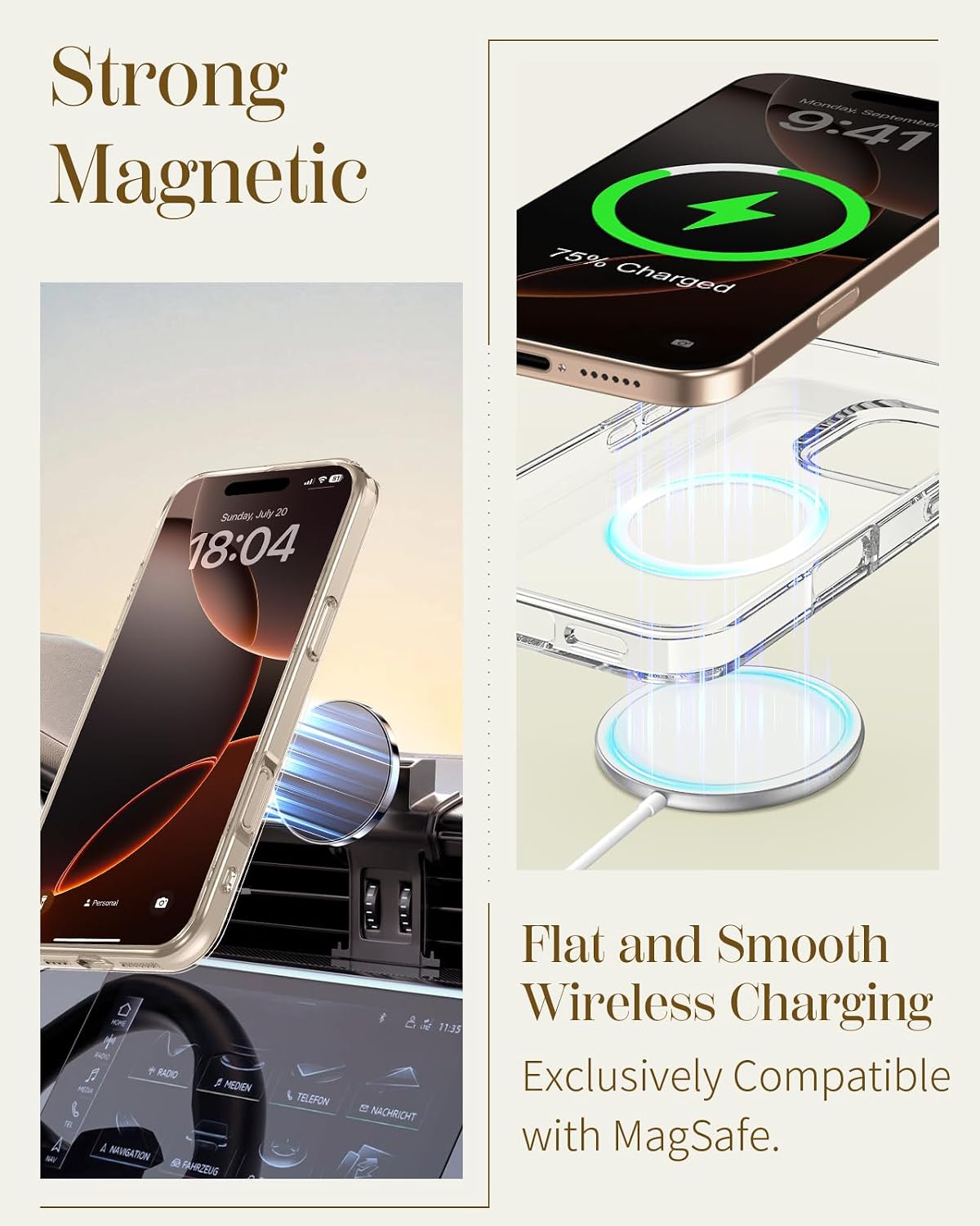 Detalle de Loheckle Clear Case for iPhone 16 Pro with 360° Rotating Stand and Bow Design