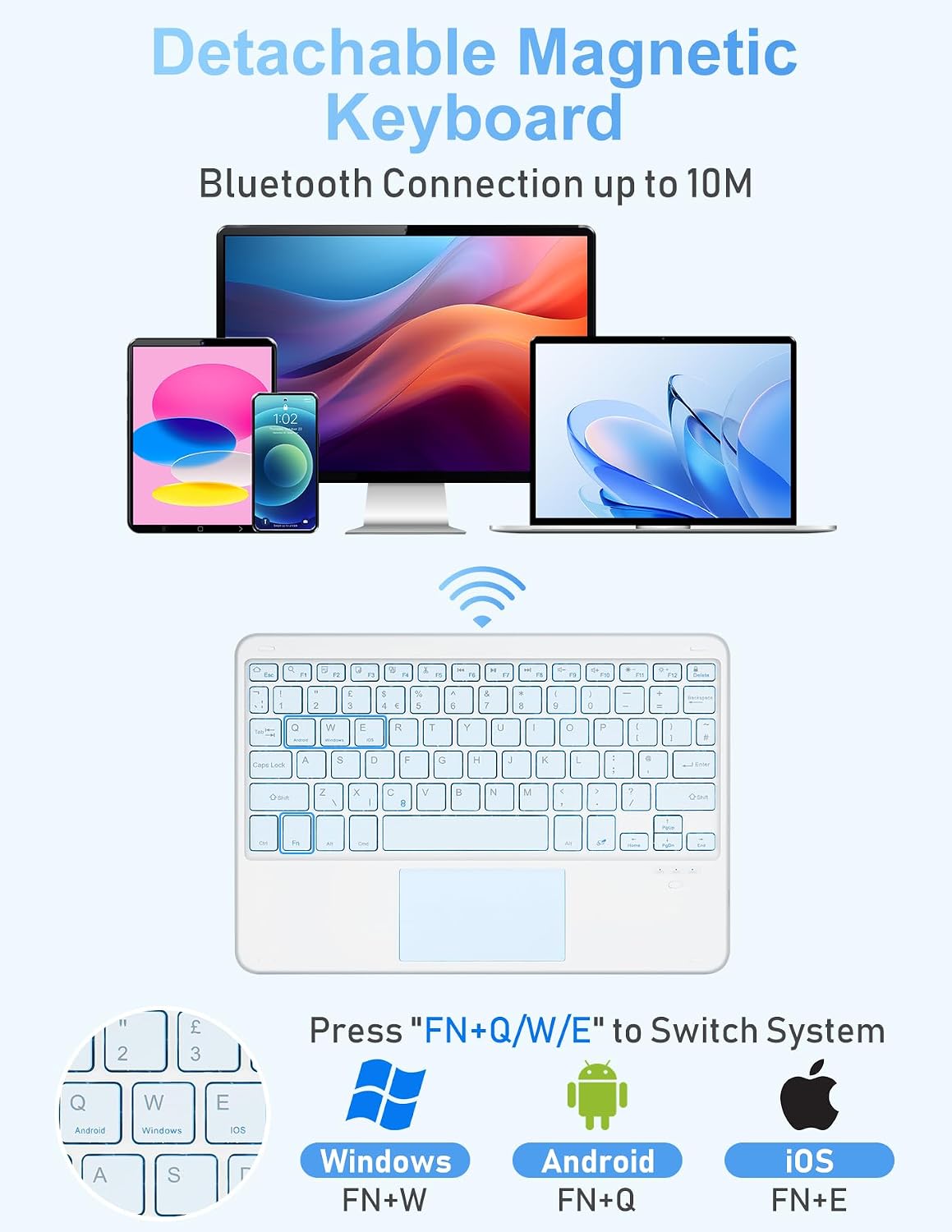 Detalle 2 de Nsyee Wireless Keyboard Case with Touchpad 100h