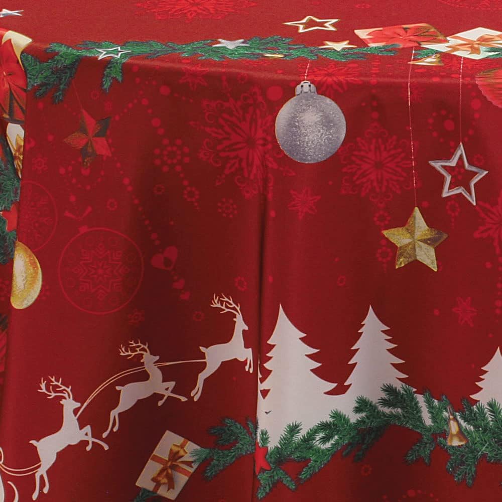 Detalle de Le linge de Jules Christmas Red Stain-Resistant Round Tablecloth, Ø 160 cm