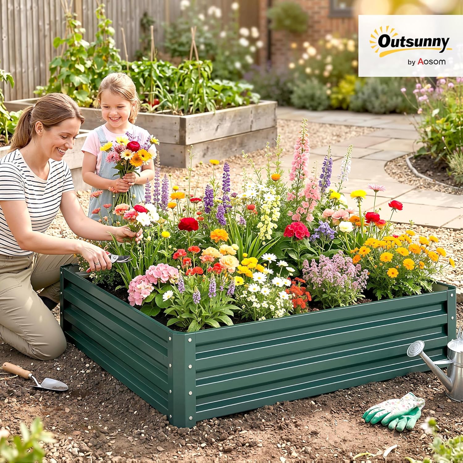 Thumbnail 1 de Outsunny Carré Potager surélevé 120x120x30 cm en acier galvanisé – Jardin, fleurs et herbes