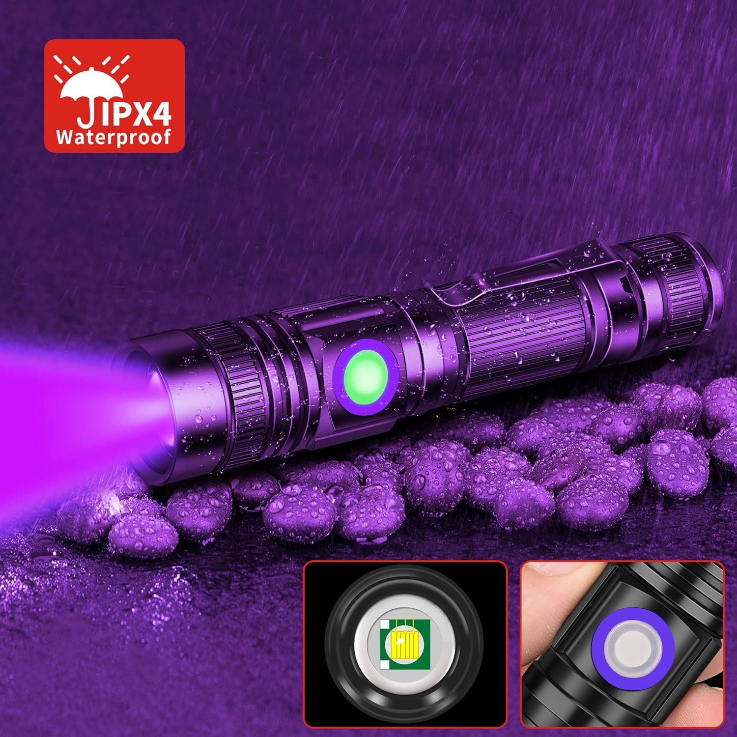 Detalle de DARKBEAM Torcia UV Ricaricabile 395 nm – Lampada ultravioletta portatile con clip, rilevamento macchie d'urina per animali