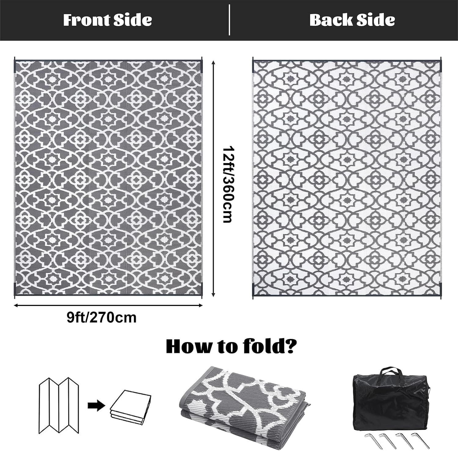 Detalle de Enyhom Outdoor Rug for Garden 270 x 360 cm – Reversible, Waterproof, UV‑Resistant and Lightweight