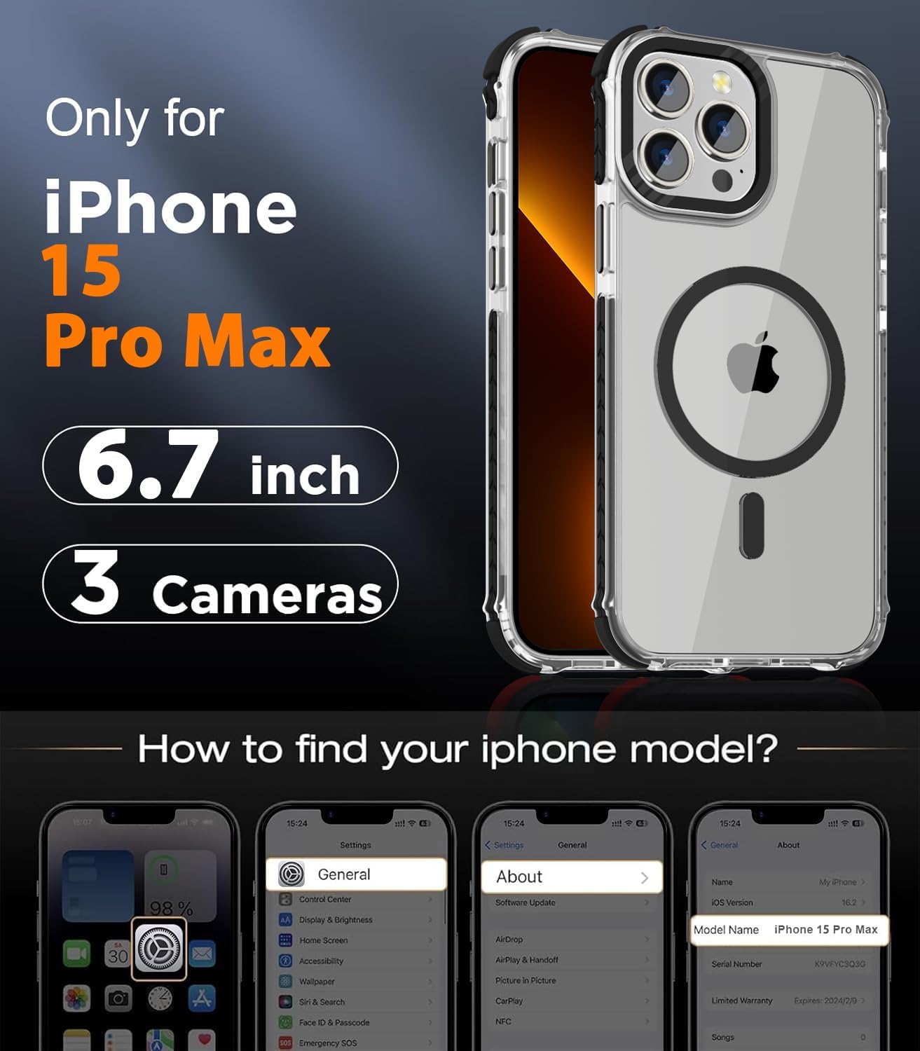 Detalle de DEERLAMN Strong Magnetic Case for iPhone 15 Pro Max (6.7-inch) with MagSafe compatibility