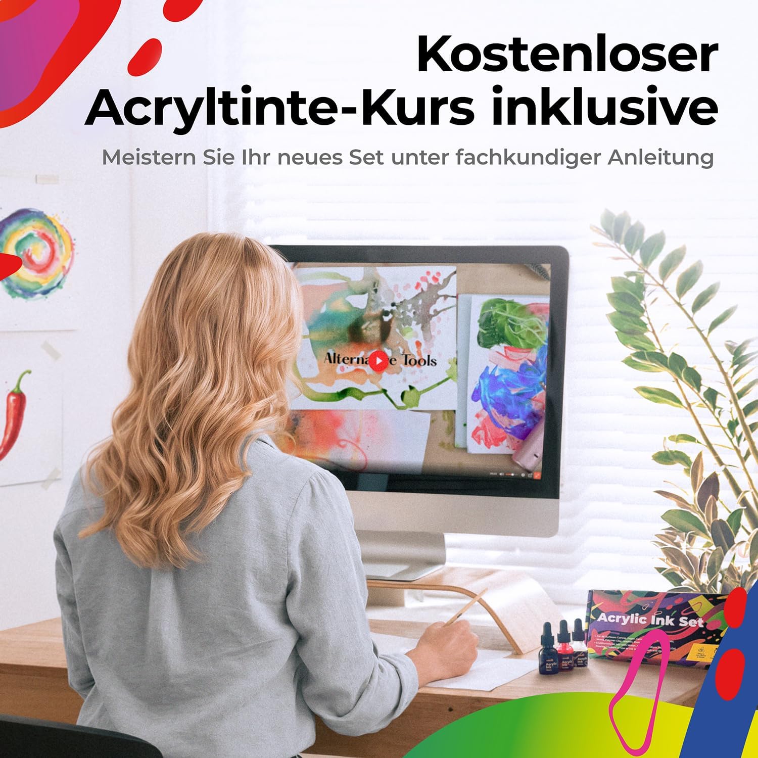Detalle 2 de Colozoo Acrylic Ink Set 8x20 ml – permanente Acryl-Tinte (6 Grundfarben & 2 Neonfarben)
