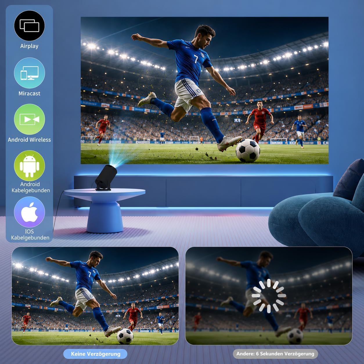 Detalle de Yoton Y4PRO Mini Beamer (tragbar) mit Wi‑Fi 6, Bluetooth 5.4, 720p nativ & 1080p-Unterstützung, Schwarz