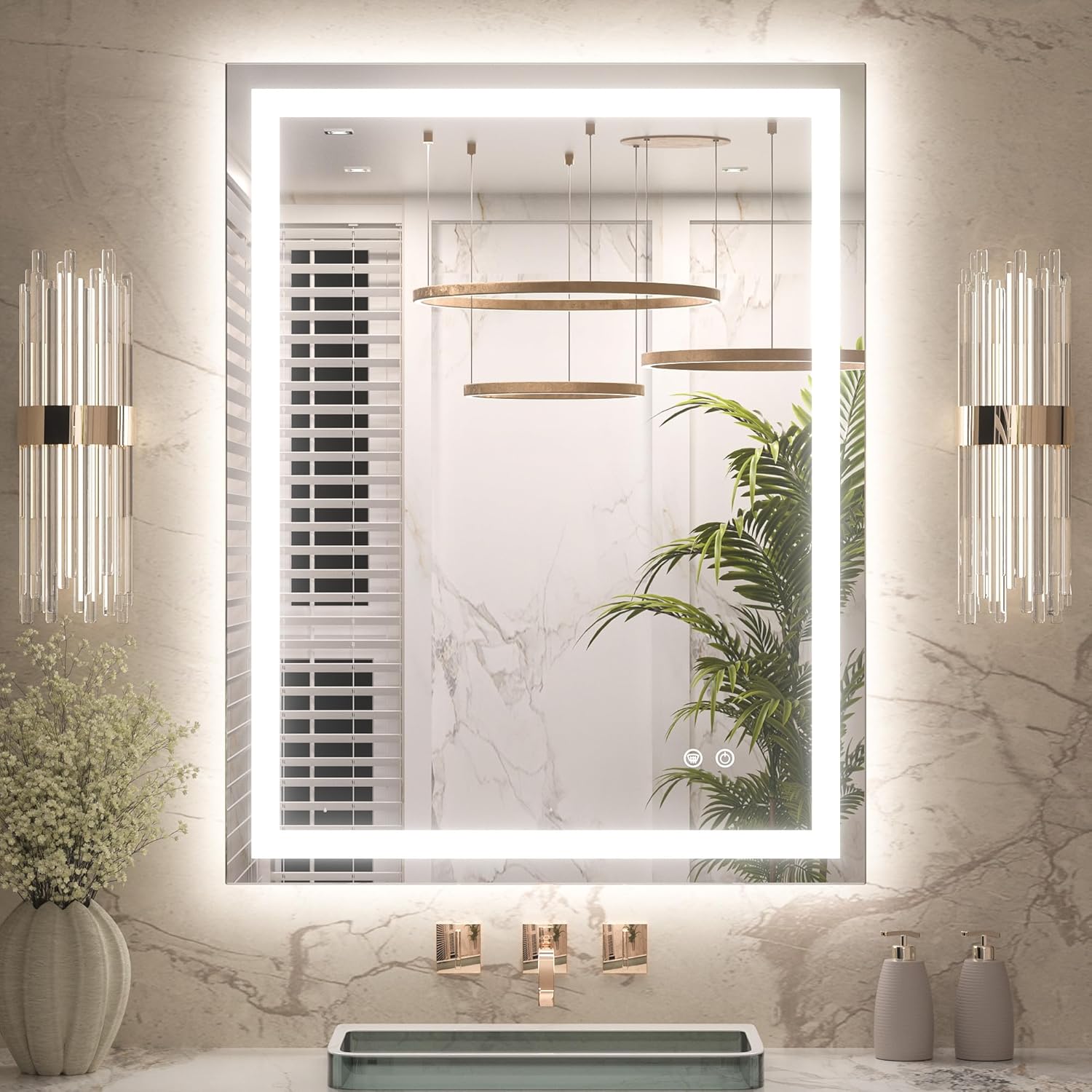 Detalle de Keonjinn LED Bathroom Mirror 28 x 36 Inch: Frontlit & Backlit, Anti-Fog with 3 Color Lights
