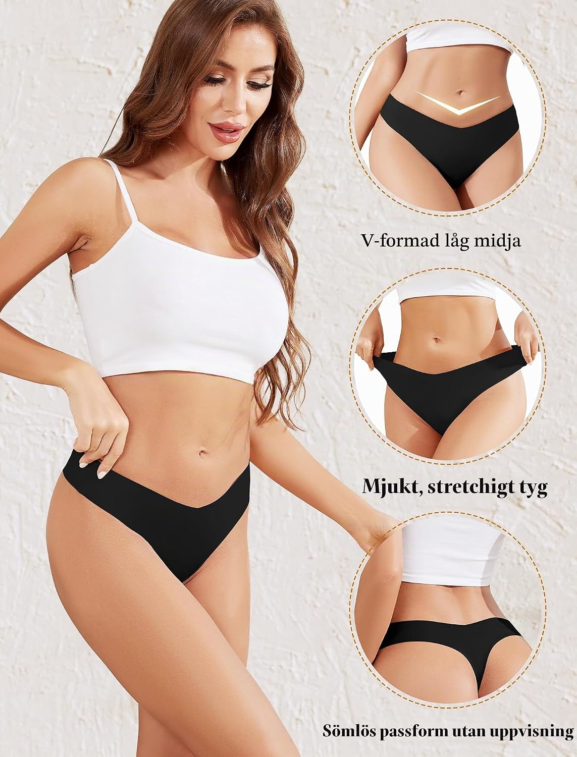 Detalle de ANSUKOO stringtrosor, sömlös V-skärning, mjuk modell i 6-pack