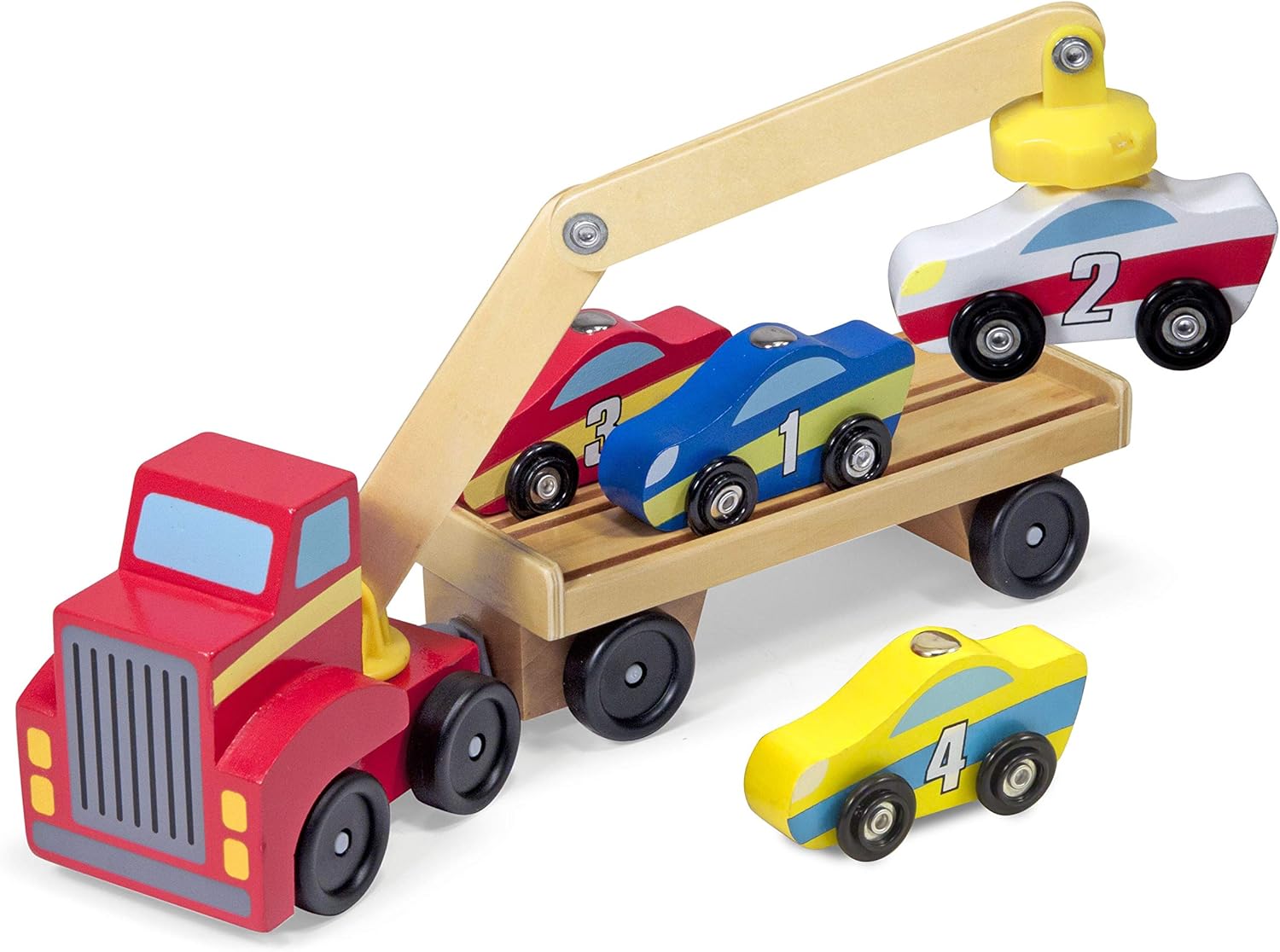Detalle de Melissa & Doug Carro Attrezzi Magnetico in Legno – Veicoli Giocattolo Colorati per Bambini 3+ Anni