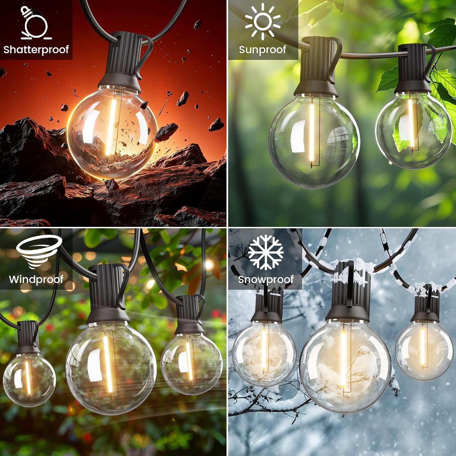Detalle 2 de ALEXPEX AP-G40-27FT Outdoor String Lights, 2200K, Dimmable, IP65