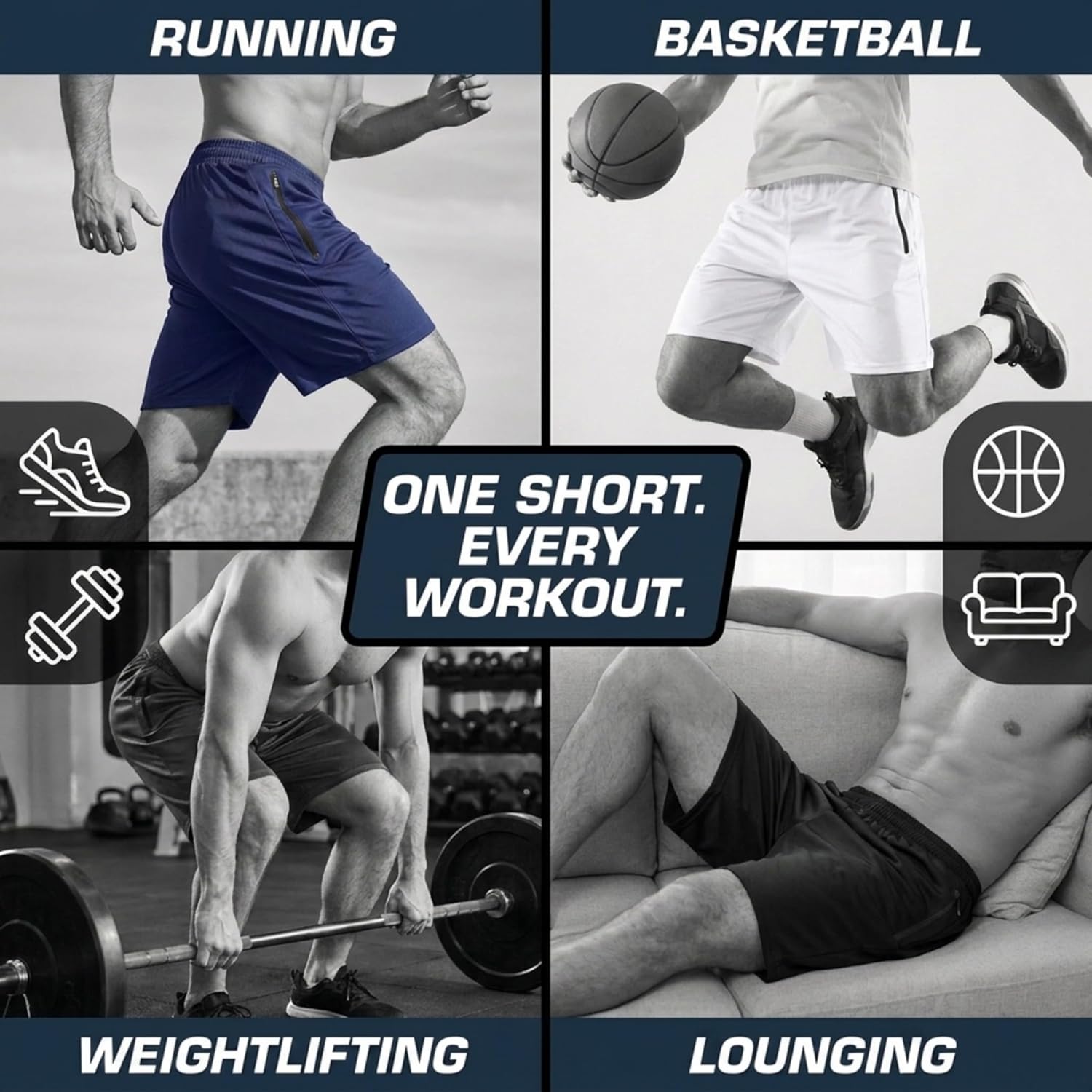 Thumbnail 5 de Ultra Performance Mens 5 Pack Athletic Running Shorts: Loose Fit with Zippered Pockets