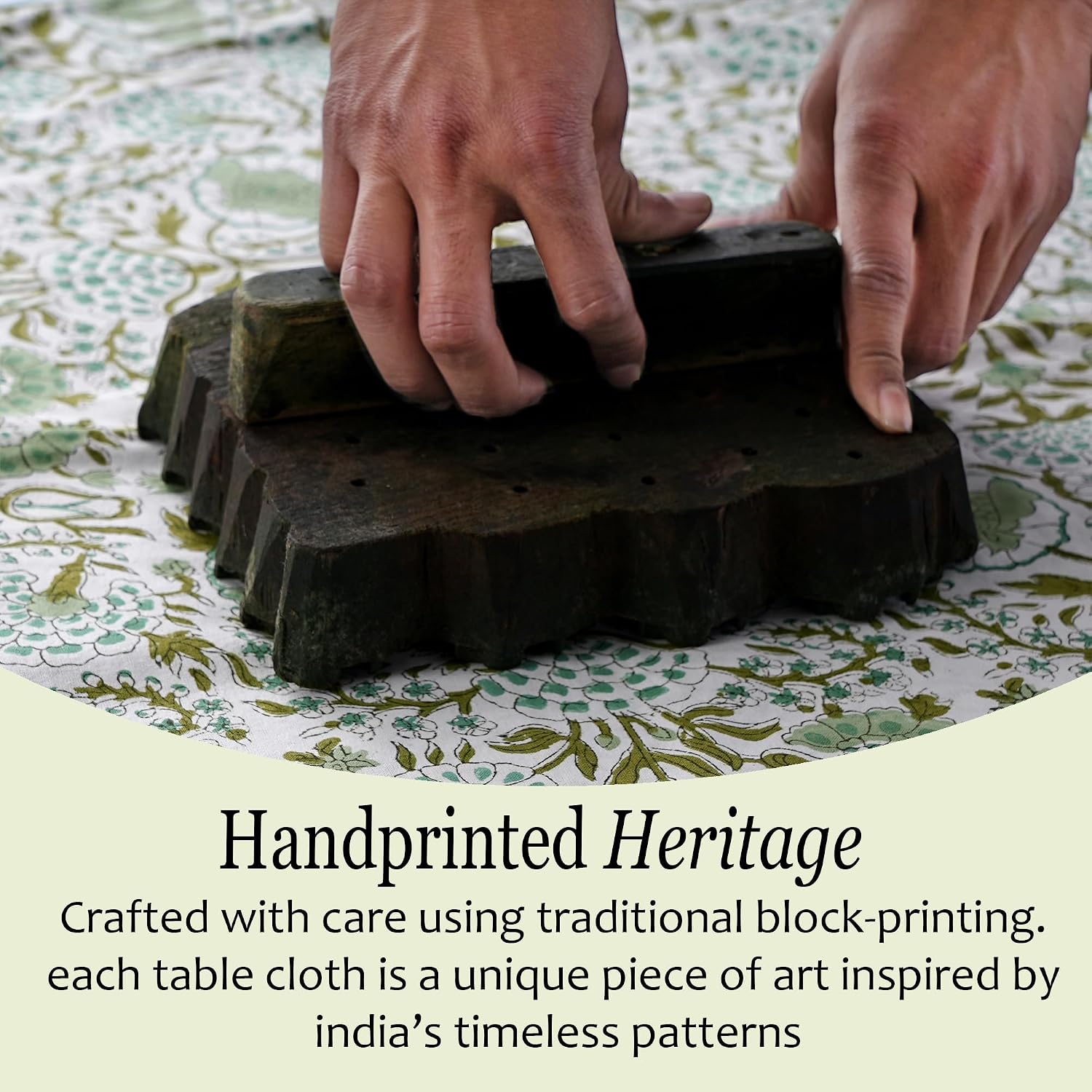 Detalle de CPC Cotton Print Club Agate Green 60x60" Indian Block Print Square Tablecloth