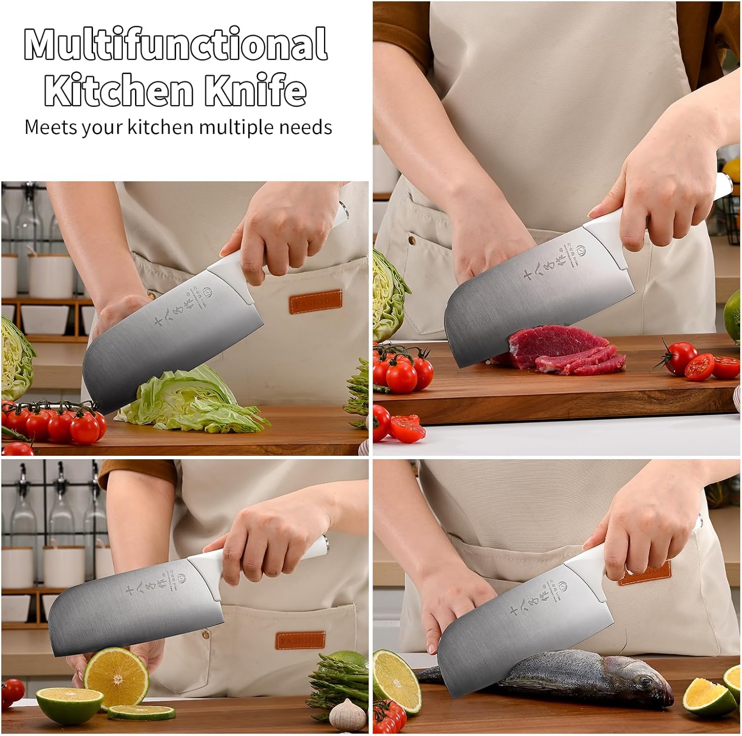 Thumbnail 5 de SHI BA ZI ZUO Couteau de chef boucher à 3 couches en acier carbone (manche antidérapant)