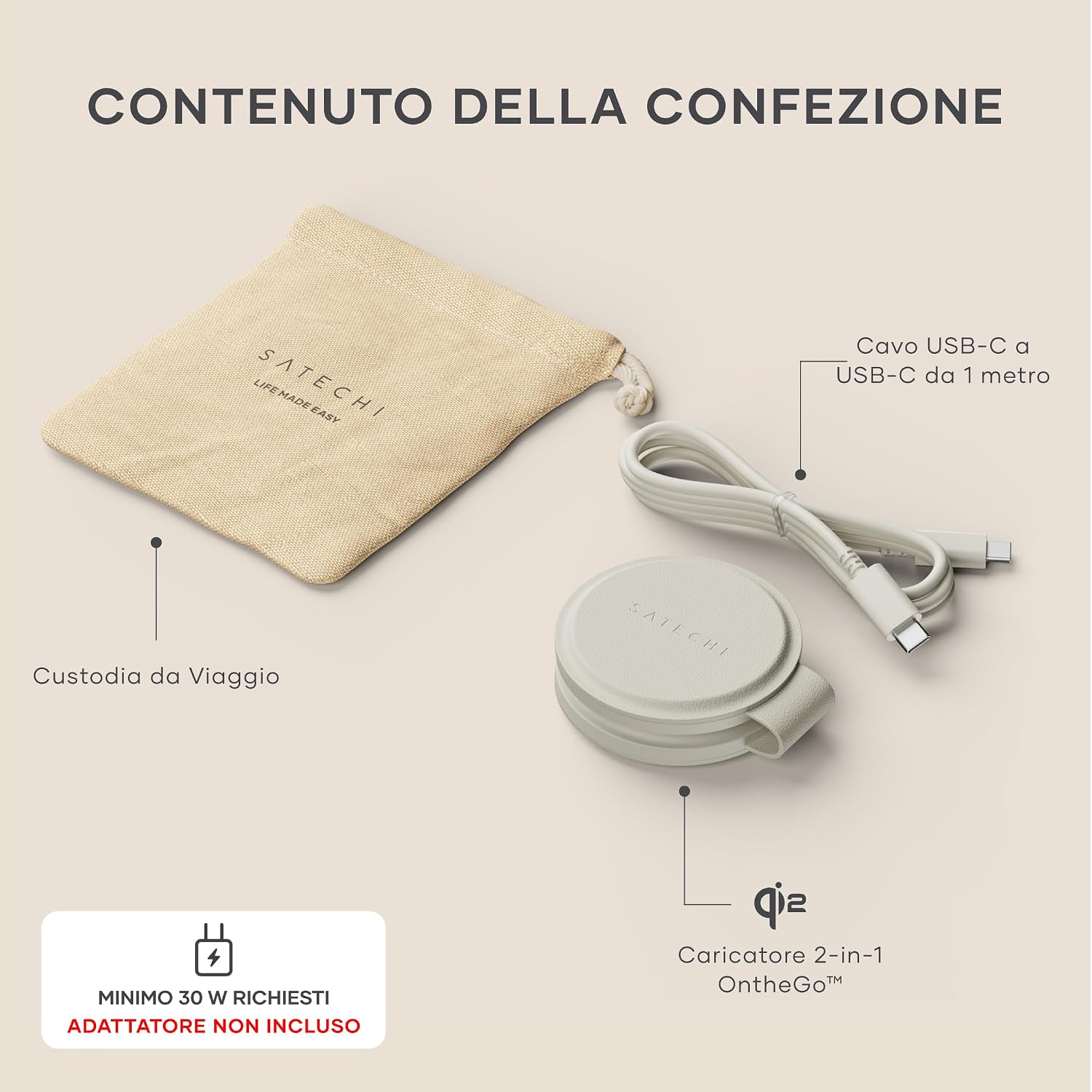 Thumbnail 6 de SATECHI OntheGo 2-in-1 Caricatore Wireless Pieghevole Qi2 15W/5W per iPhone, Apple Watch e AirPods – Beige