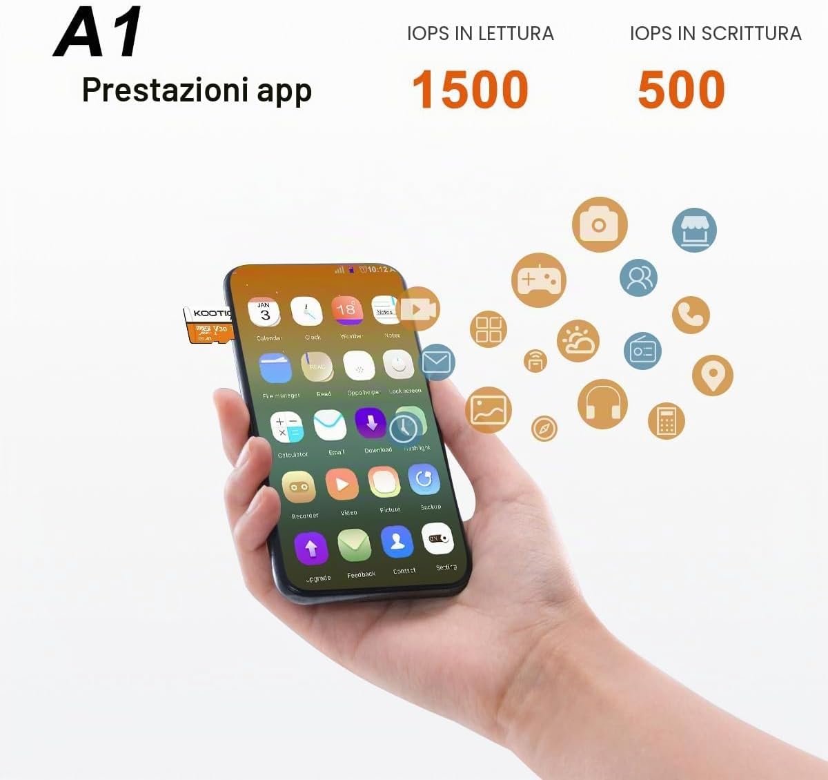 Detalle de KOOTION Scheda di Memoria 128GB Micro SDXC U3 A1 V30: velocità reali, affidabilità e versatilità per ogni dispositivo