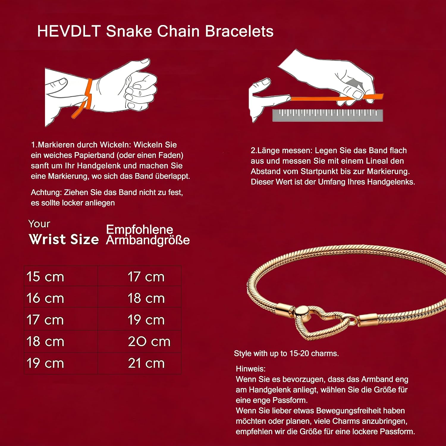 Detalle de Hevdlt Goldfarben Damenarmband aus 925er Sterlingsilber mit vergoldeter Metalllegierung (Moments-kompatibel)