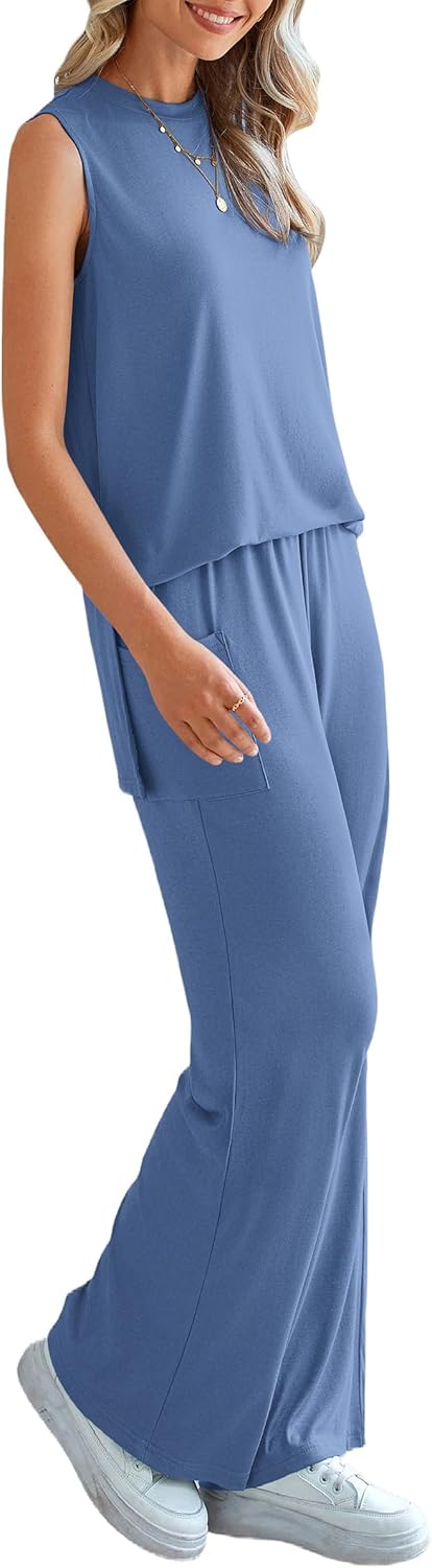 Thumbnail 3 de PRETTYGARDEN 2-Piece Women’s Lounge Set (Tank Top + High-Waisted Wide-Leg Pants) for Summer Travel & Everyday Wear